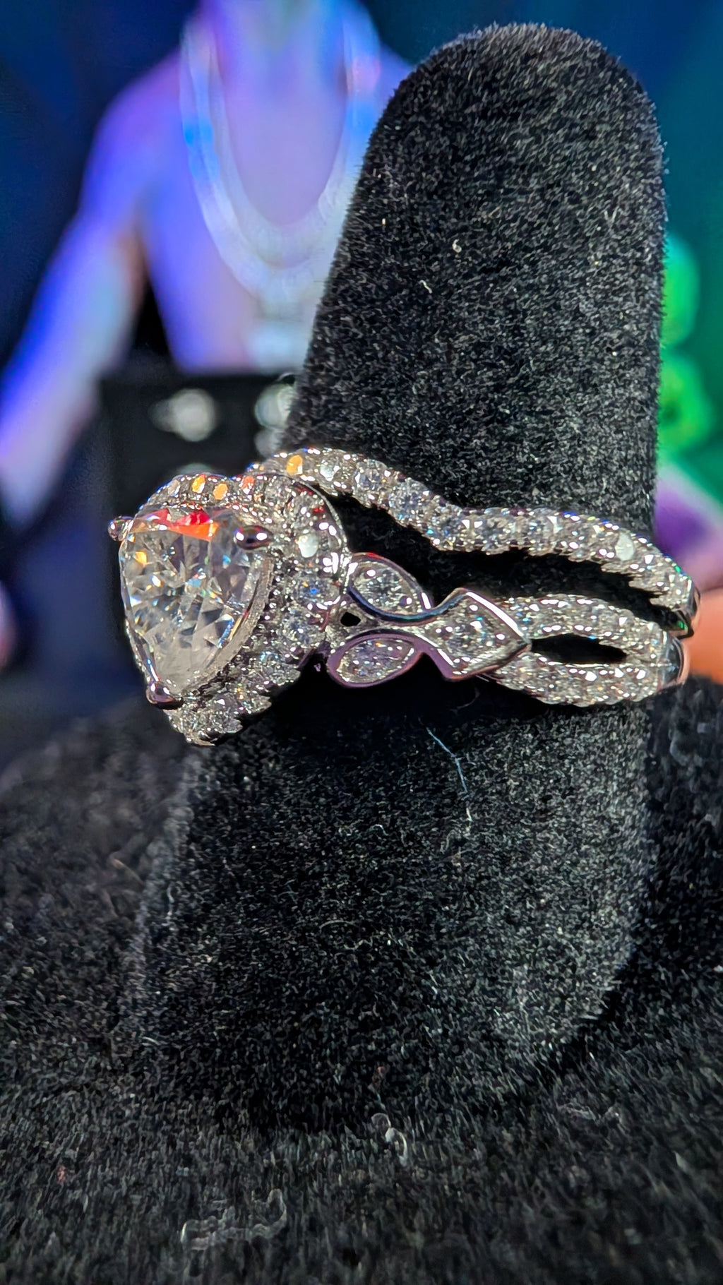 Galactic Ice Celestial Heart Moissanite Bridal Ring Set – S925 Sterling Silver