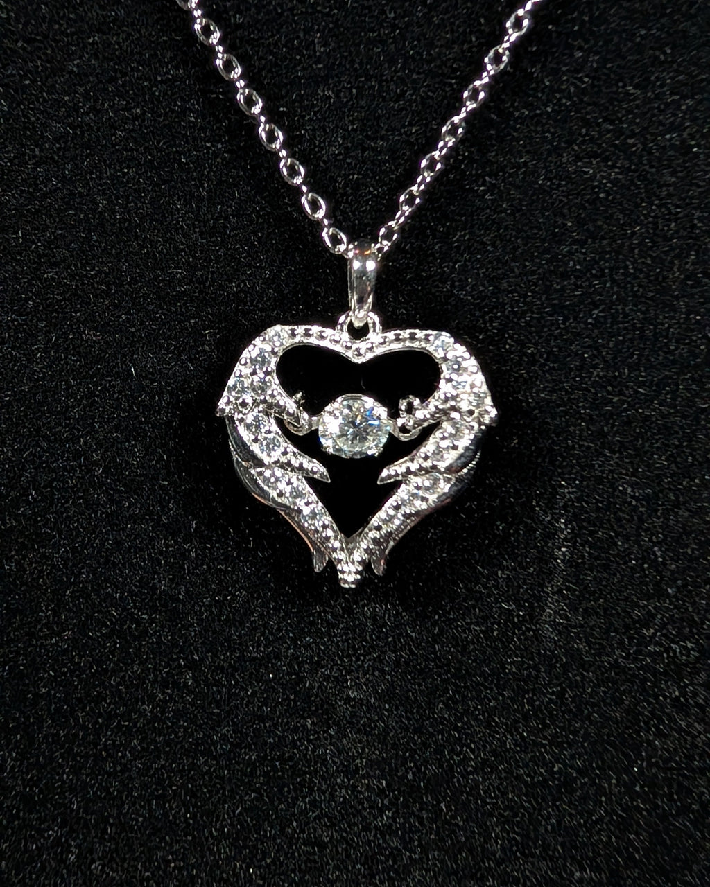 Galactic Ice Celestial Embrace Dancing Moissanite Winged Heart Pendant S925 Sterling Silver