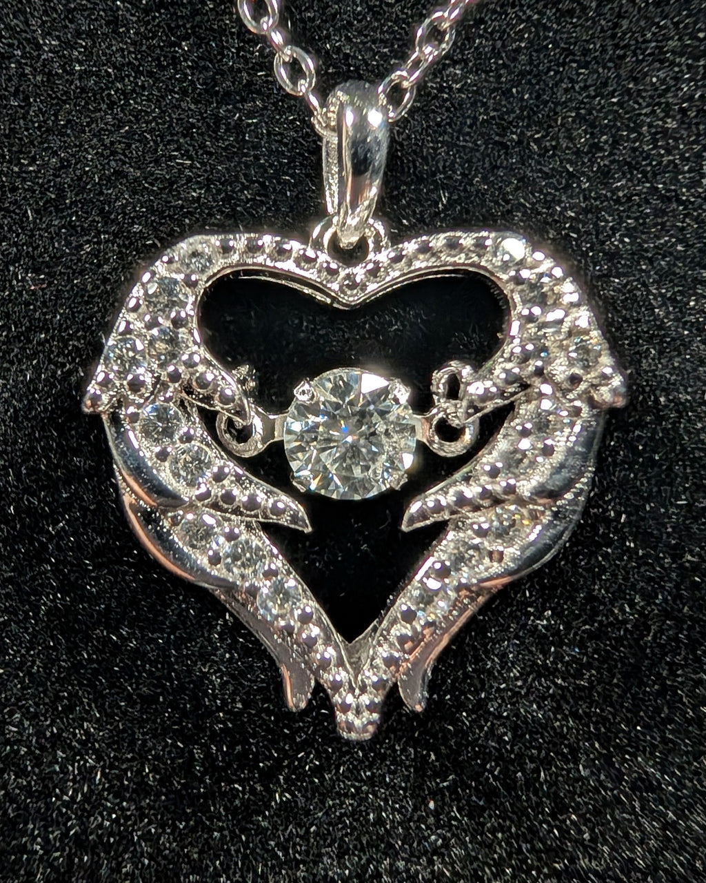 Galactic Ice Celestial Embrace Dancing Moissanite Winged Heart Pendant S925 Sterling Silver