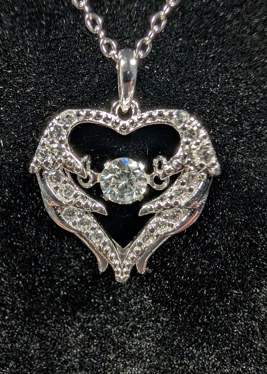 Galactic Ice Celestial Embrace Dancing Moissanite Winged Heart Pendant S925 Sterling Silver