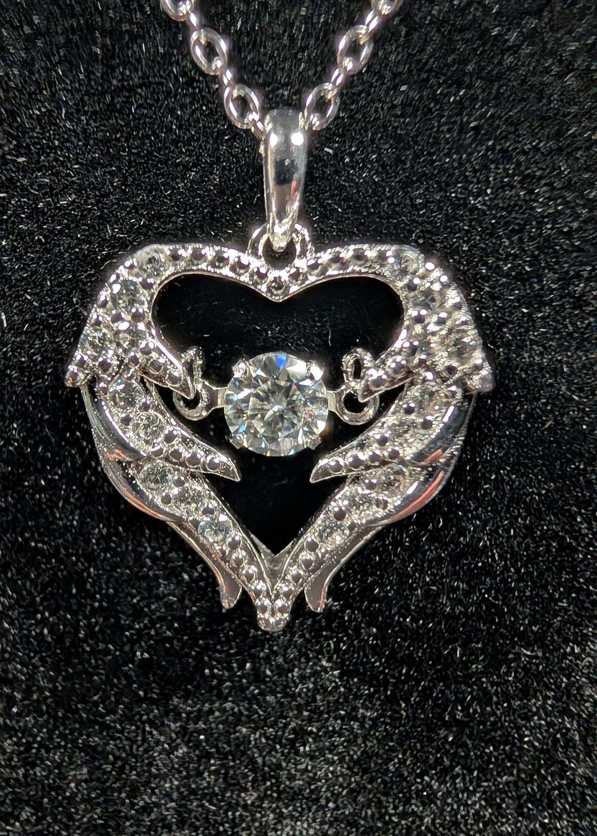 Galactic Ice Celestial Embrace Dancing Moissanite Winged Heart Pendant S925 Sterling Silver